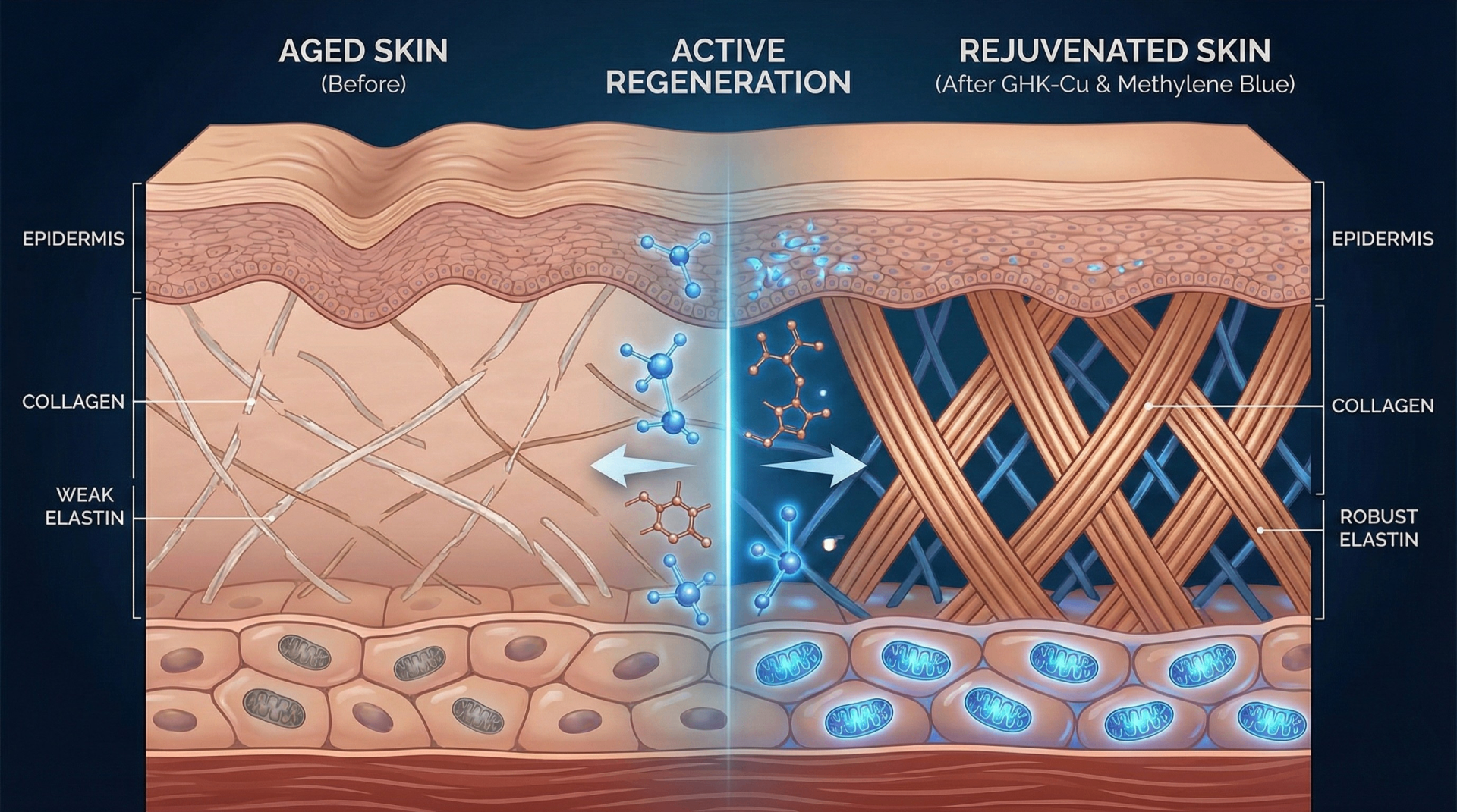 Methylene Blue Cellular Rejuvenation – before and after comparison showing senescent cell reduction and autophagy enhancement